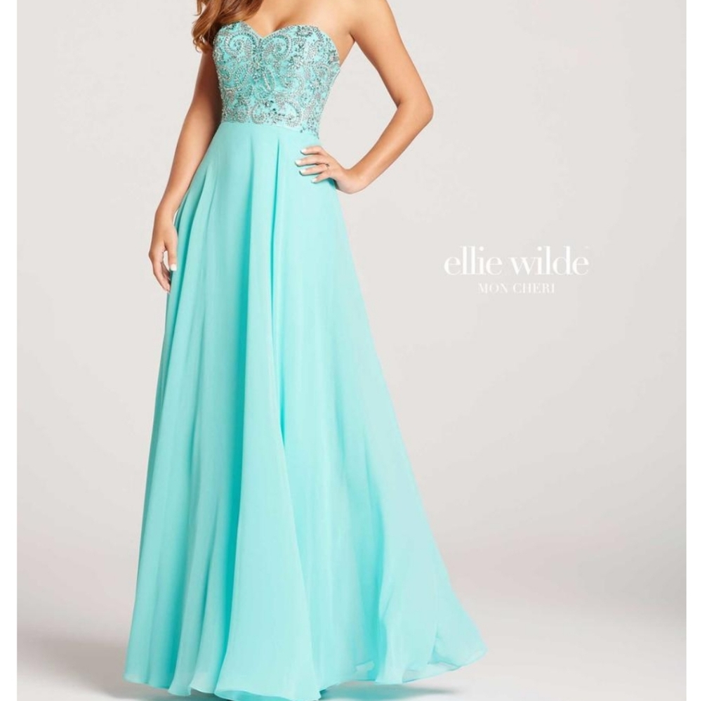 ELLIE WILDE aqua chiffon dress gown